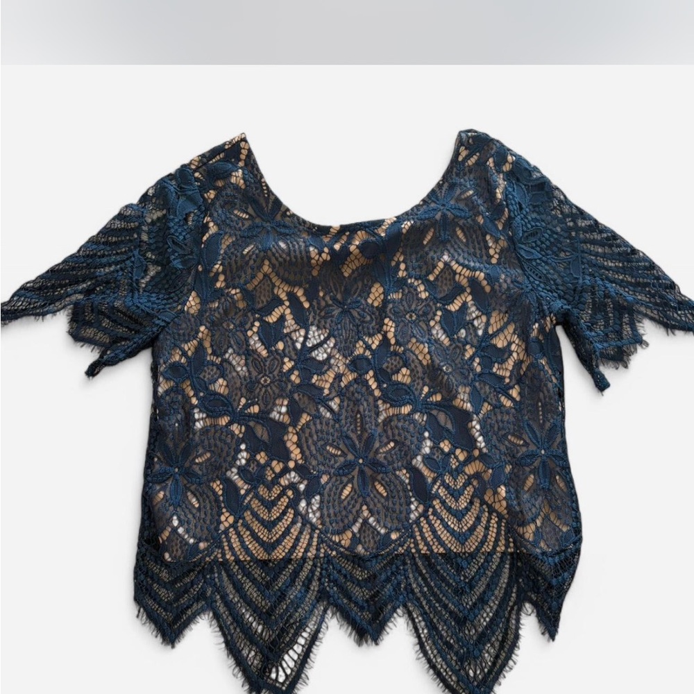 Elegant Lace Women's Top - Navy Blue